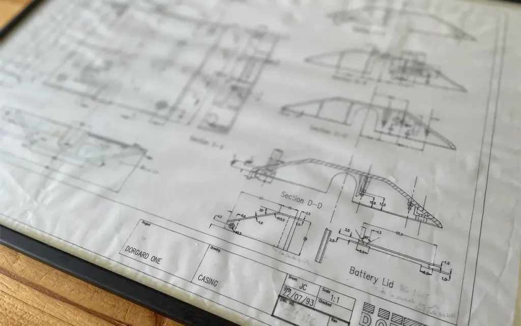 Blueprint design from 1993 for the original Dorgard fire door retainer